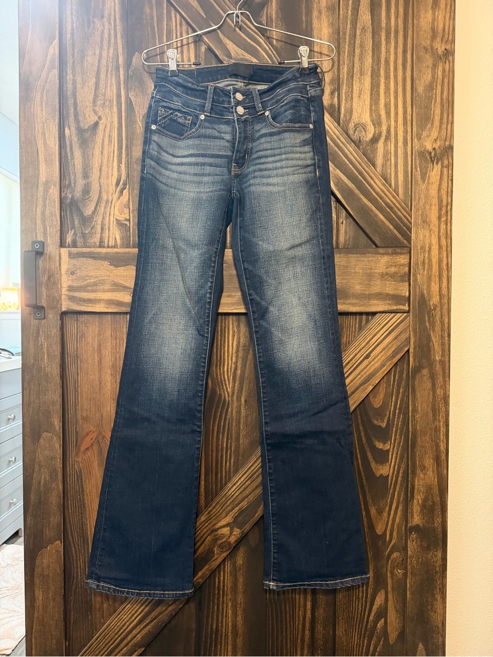 Buckle Black Dark Blue Flare Jeans - Faded Wash